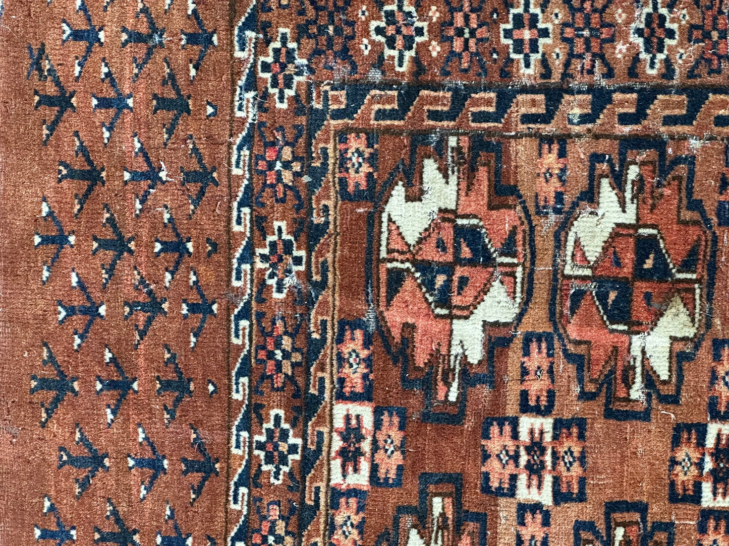 Antik Orientteppich handgeknüpft Türkmen Yomut Buchara Wolle 105x75 cm