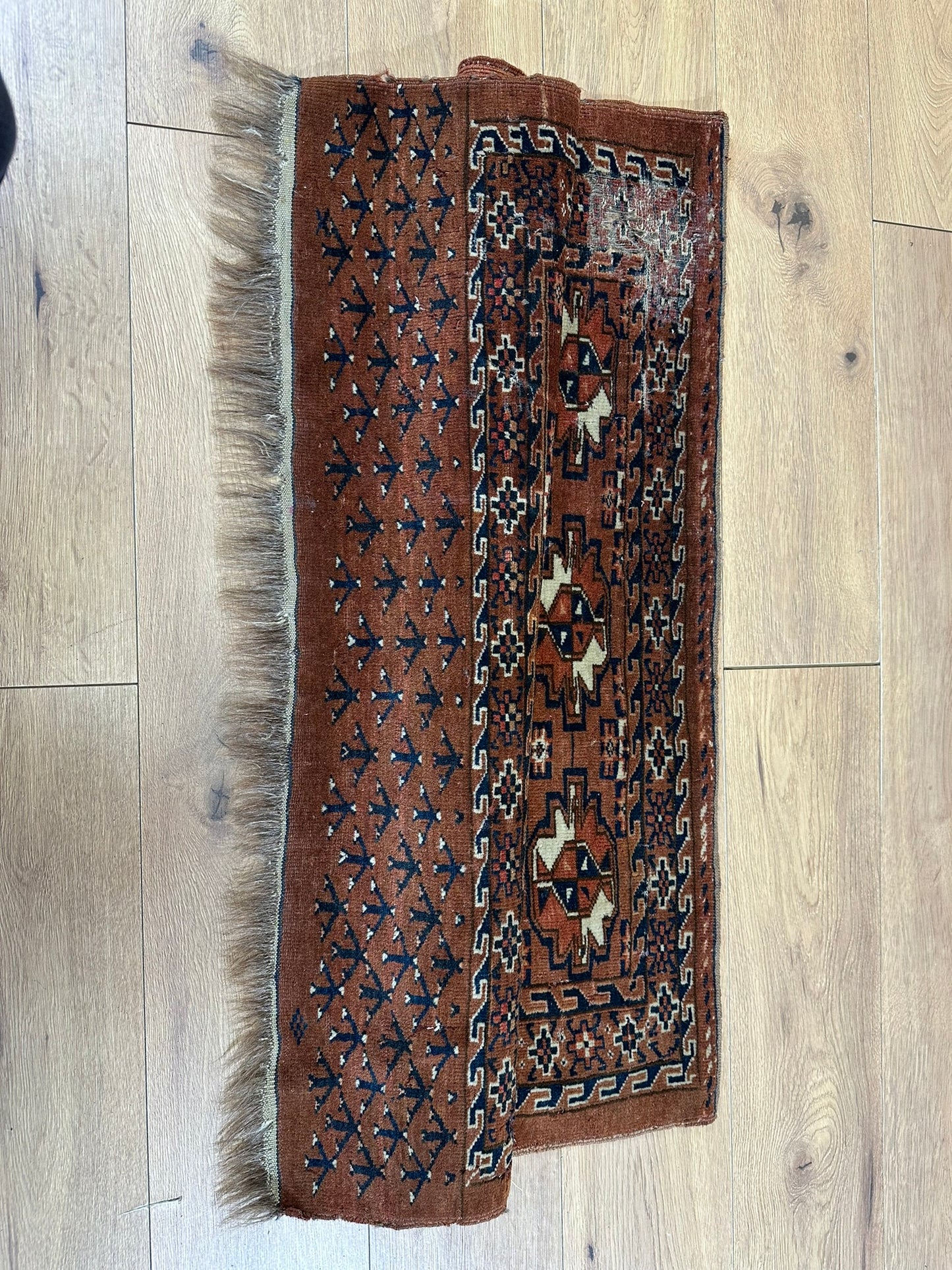 Antik Orientteppich handgeknüpft Türkmen Yomut Buchara Wolle 105x75 cm