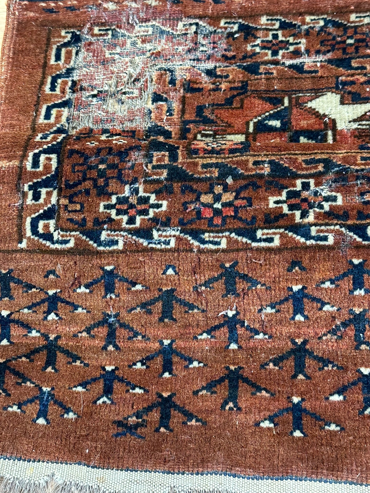 Antik Orientteppich handgeknüpft Türkmen Yomut Buchara Wolle 105x75 cm