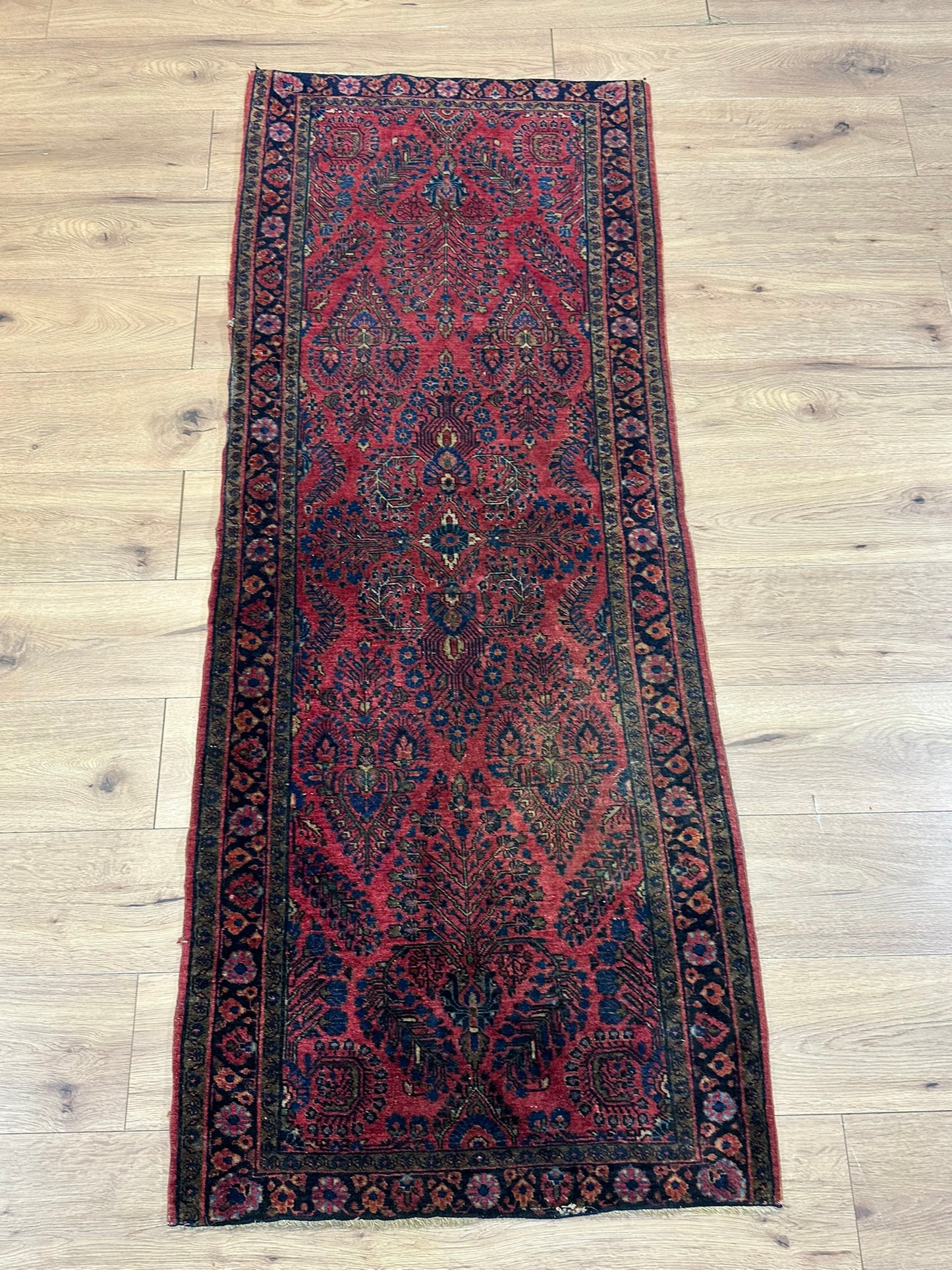 Antik Orientteppich handgeknüpft Sarough American Re-Import Wolle naturfarben 190x78 cm