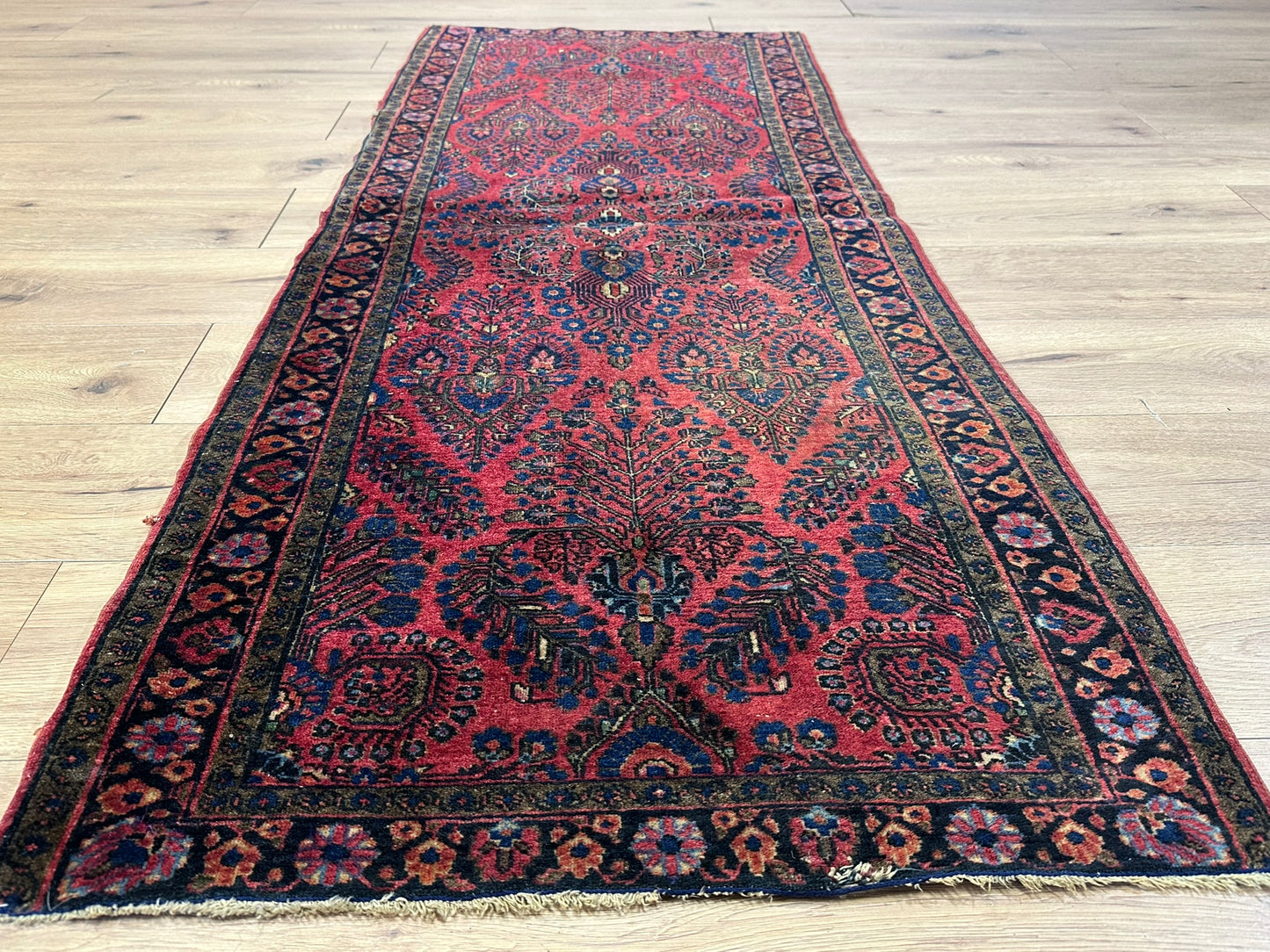 Antik Orientteppich handgeknüpft Sarough American Re-Import Wolle naturfarben 190x78 cm