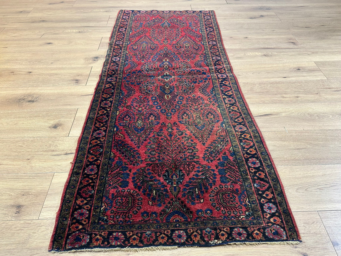 Antik Orientteppich handgeknüpft Sarough American Re-Import Wolle naturfarben 190x78 cm