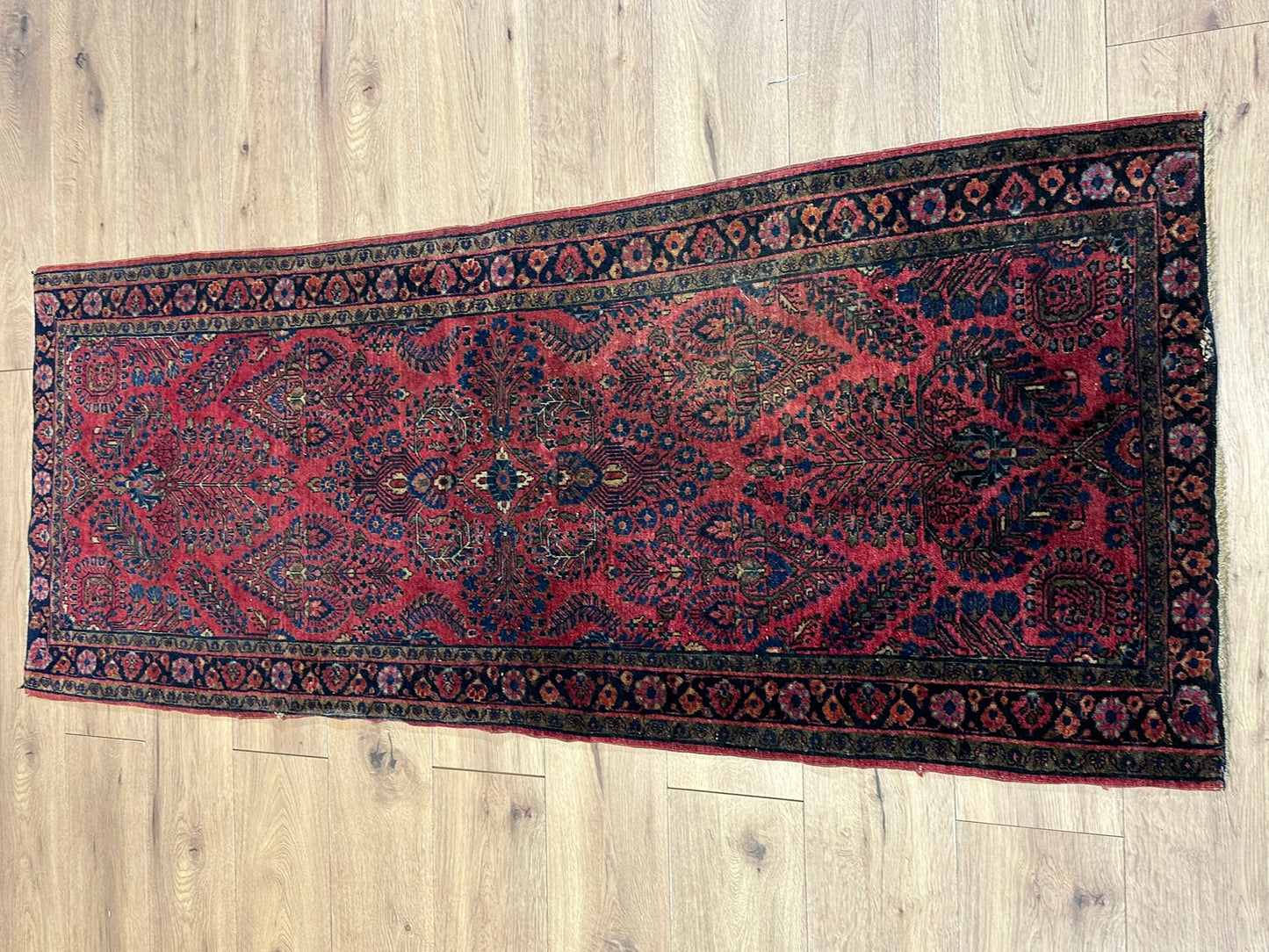 Antik Orientteppich handgeknüpft Sarough American Re-Import Wolle naturfarben 190x78 cm