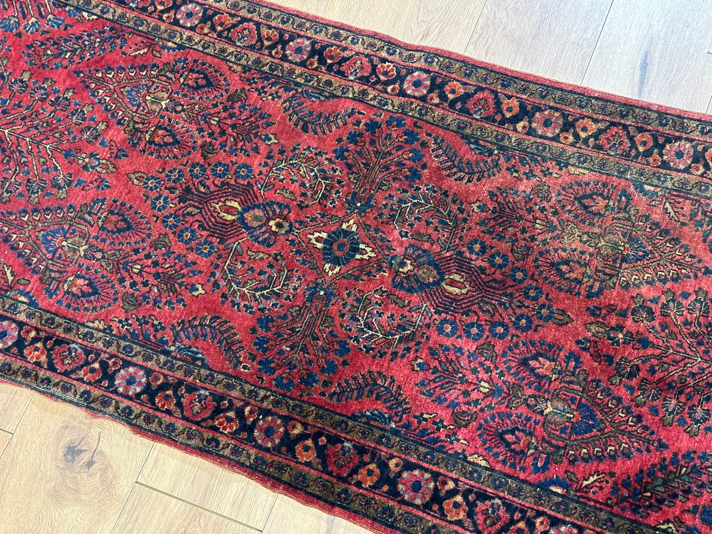 Antik Orientteppich handgeknüpft Sarough American Re-Import Wolle naturfarben 190x78 cm