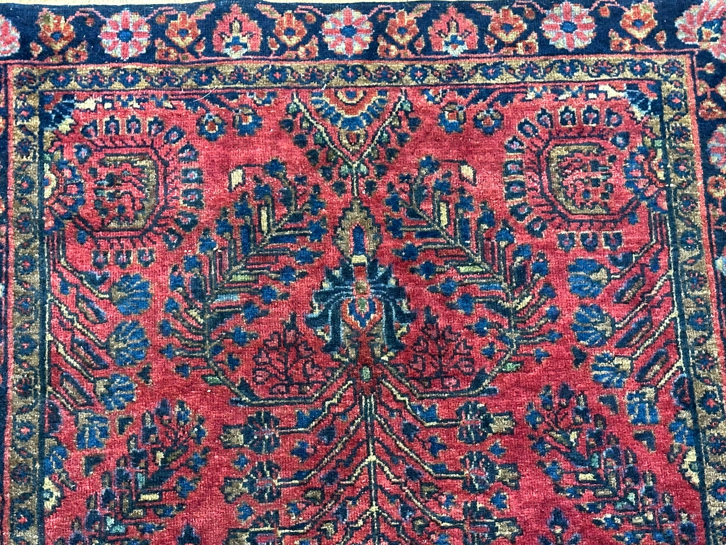Antik Orientteppich handgeknüpft Sarough American Re-Import Wolle naturfarben 190x78 cm