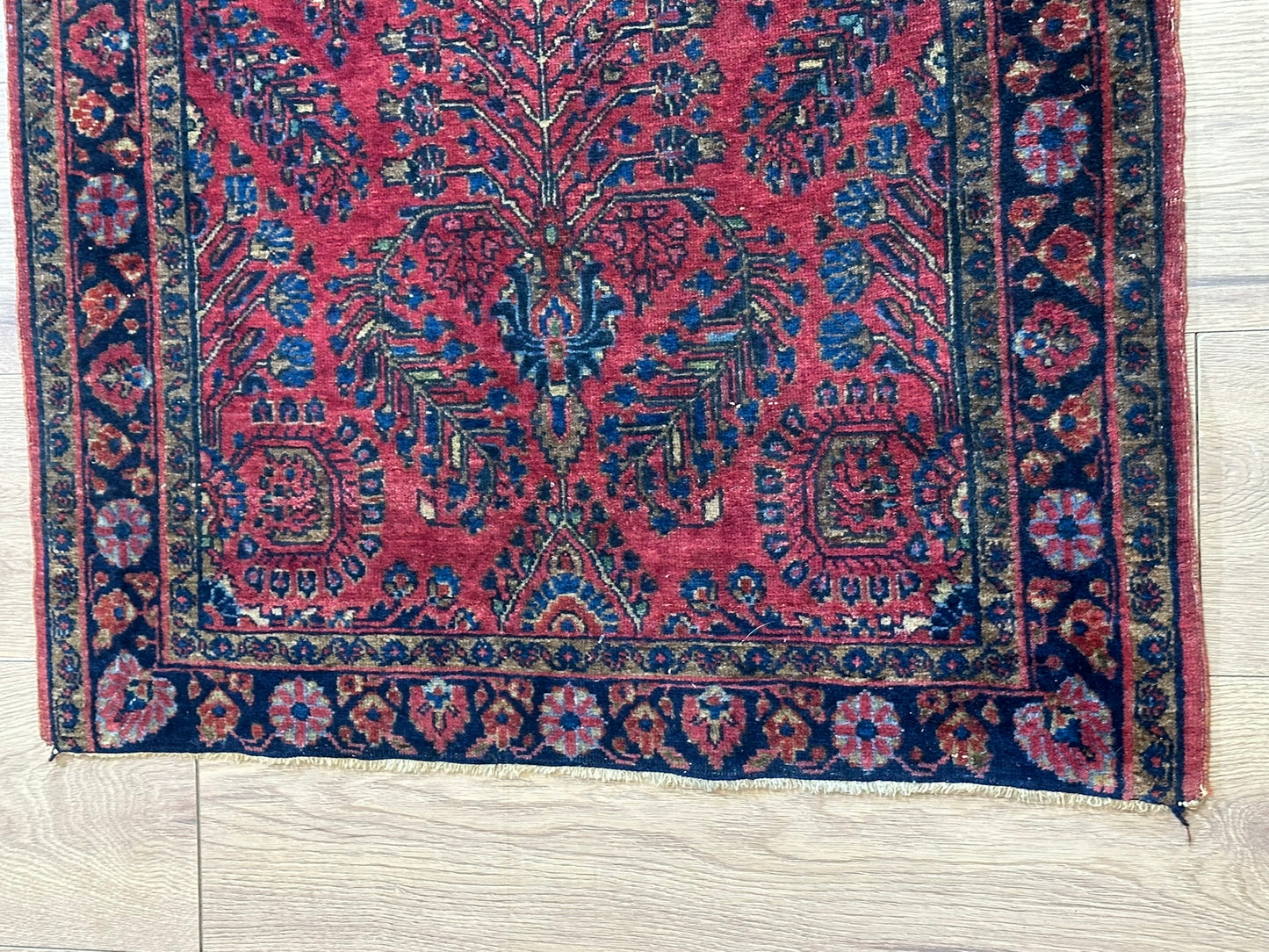 Antik Orientteppich handgeknüpft Sarough American Re-Import Wolle naturfarben 190x78 cm