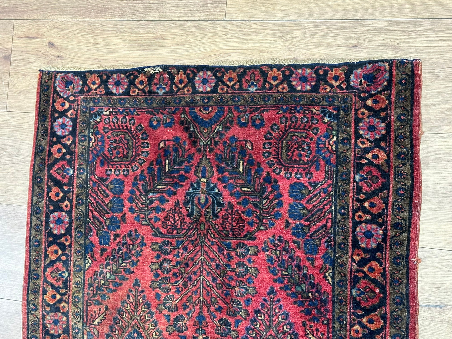 Antik Orientteppich handgeknüpft Sarough American Re-Import Wolle naturfarben 190x78 cm