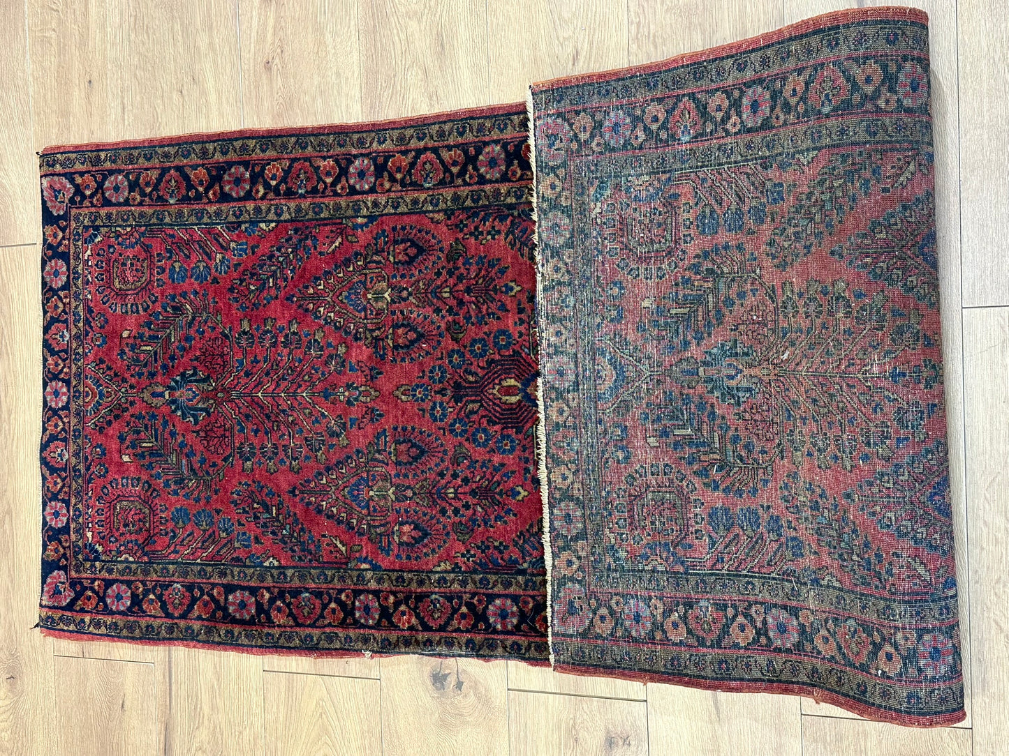 Antik Orientteppich handgeknüpft Sarough American Re-Import Wolle naturfarben 190x78 cm