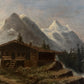 Europäische Schule (XIX-XX) Ölgemälde Berglandschaft mit Wirtshaus 21x30cm
