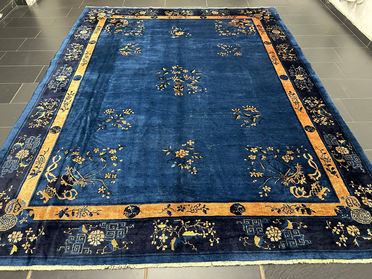 Selten Antiker Handgeknüpfter Peking Art Deco Teppich 350x274 cm