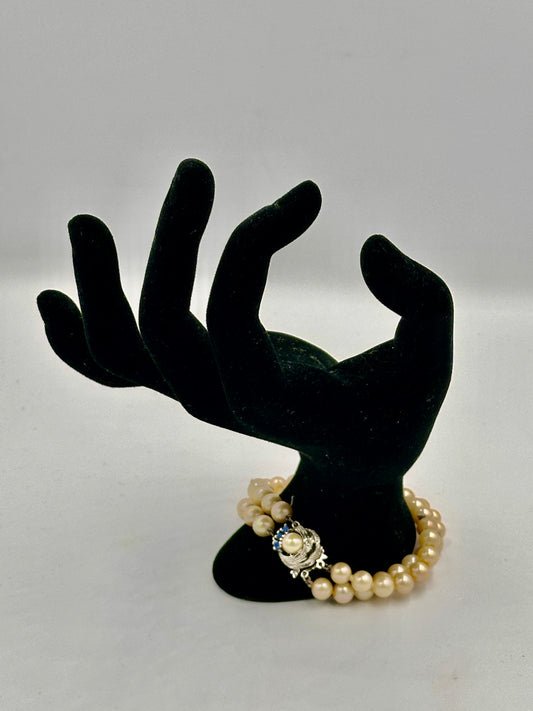 Vintage 2-Strang Reis Perlen Armband mit Silberfarbenem Verschluss