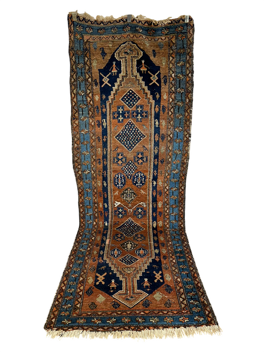 Antik Orientteppich handgeknüpft Malayer  Naturfarben 305x108 cm