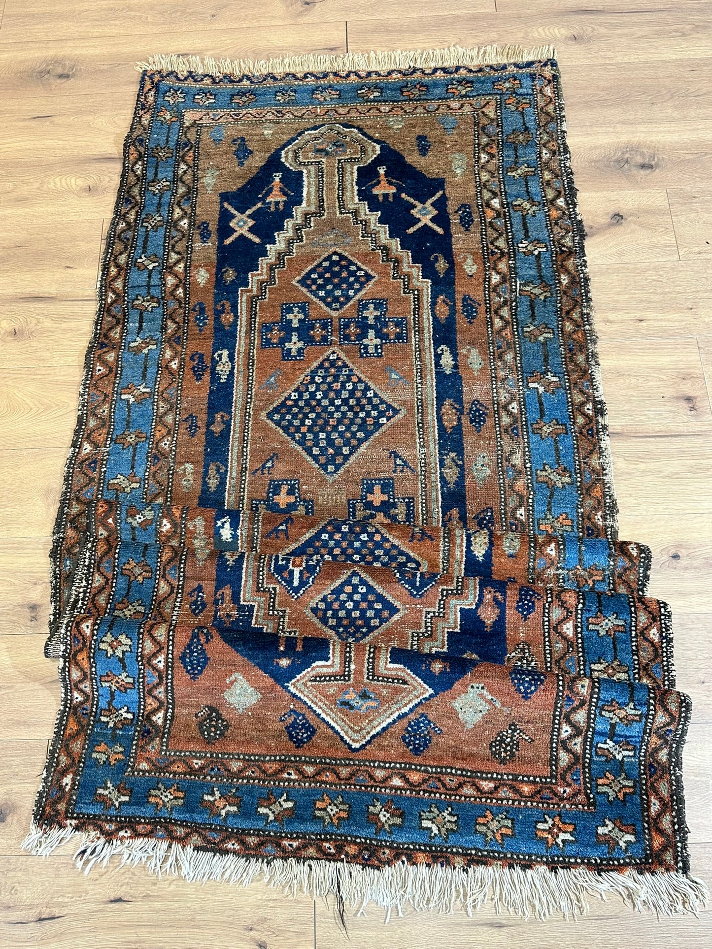 Antik Orientteppich handgeknüpft Malayer  Naturfarben 305x108 cm