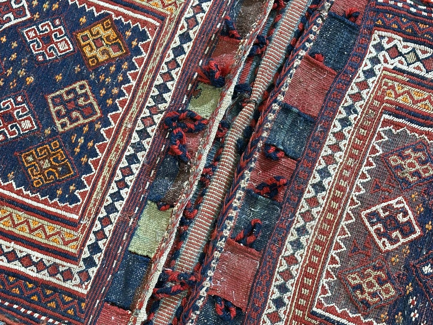 Antik Orientteppich handgeknüpft Bachtiari Salztsche  Naturfarben 92x60 cm