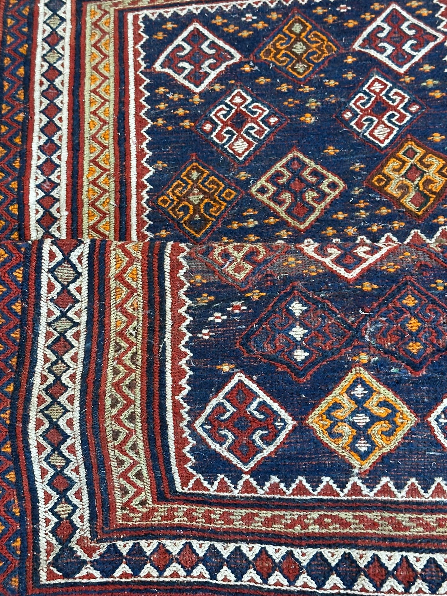 Antik Orientteppich handgeknüpft Bachtiari Salztsche  Naturfarben 92x60 cm