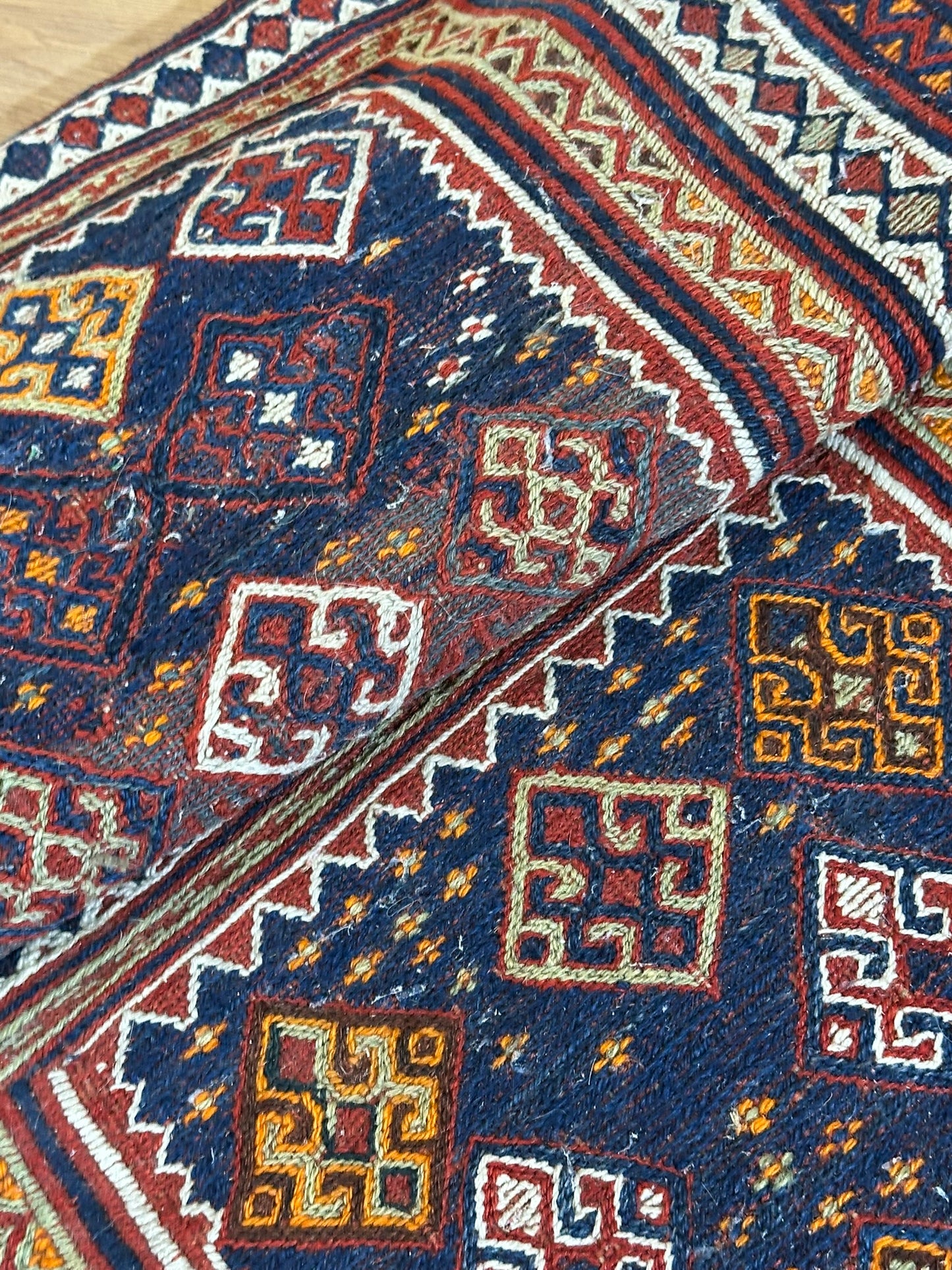 Antik Orientteppich handgeknüpft Bachtiari Salztsche  Naturfarben 92x60 cm