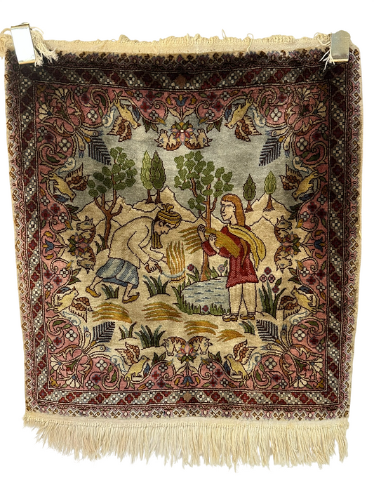 Orientteppich handgeknüpft Türkmen Hereke Bildteppich Bildmotiv 67x60 cm