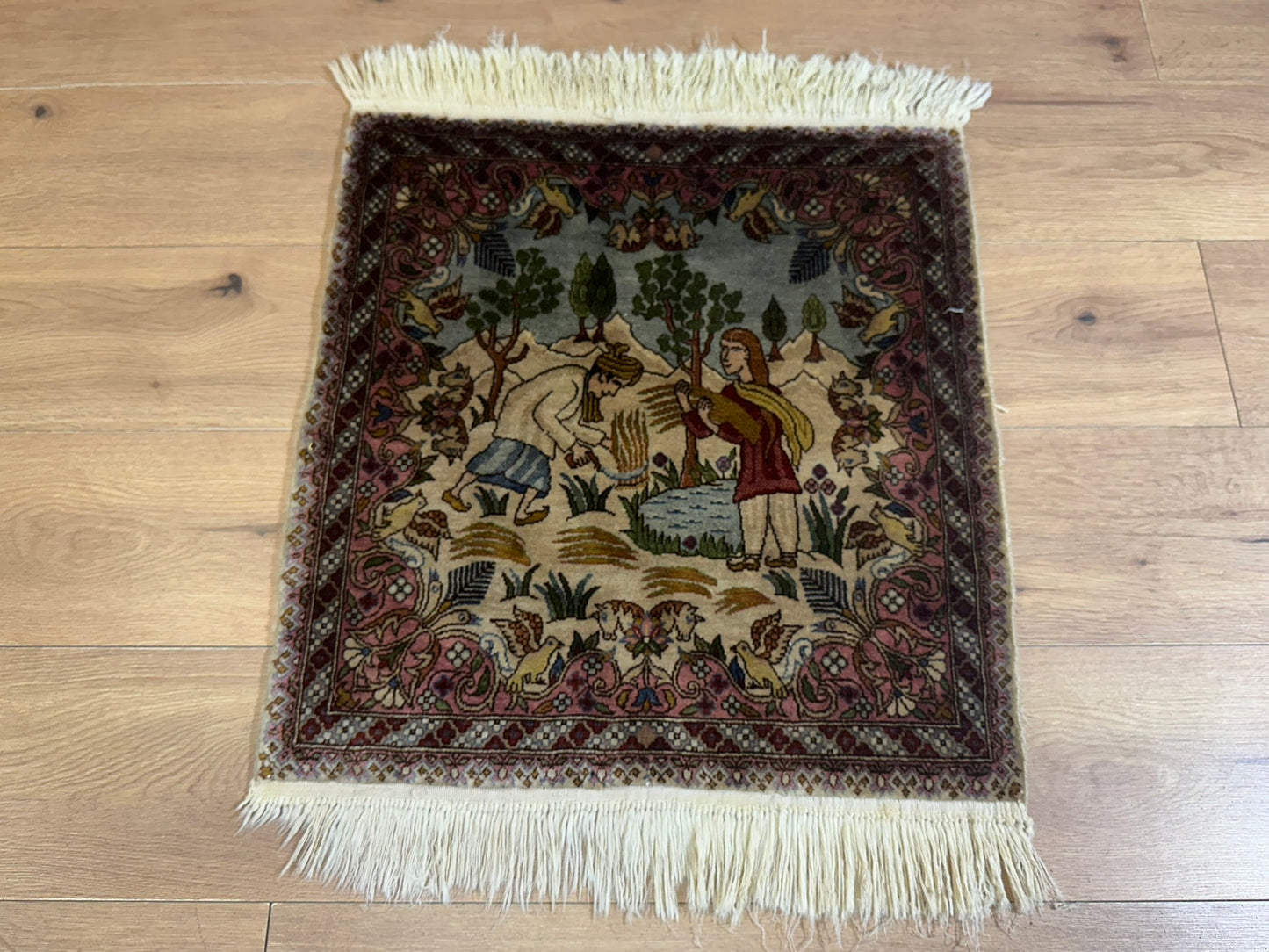 Orientteppich handgeknüpft Türkmen Hereke Bildteppich Bildmotiv 67x60 cm