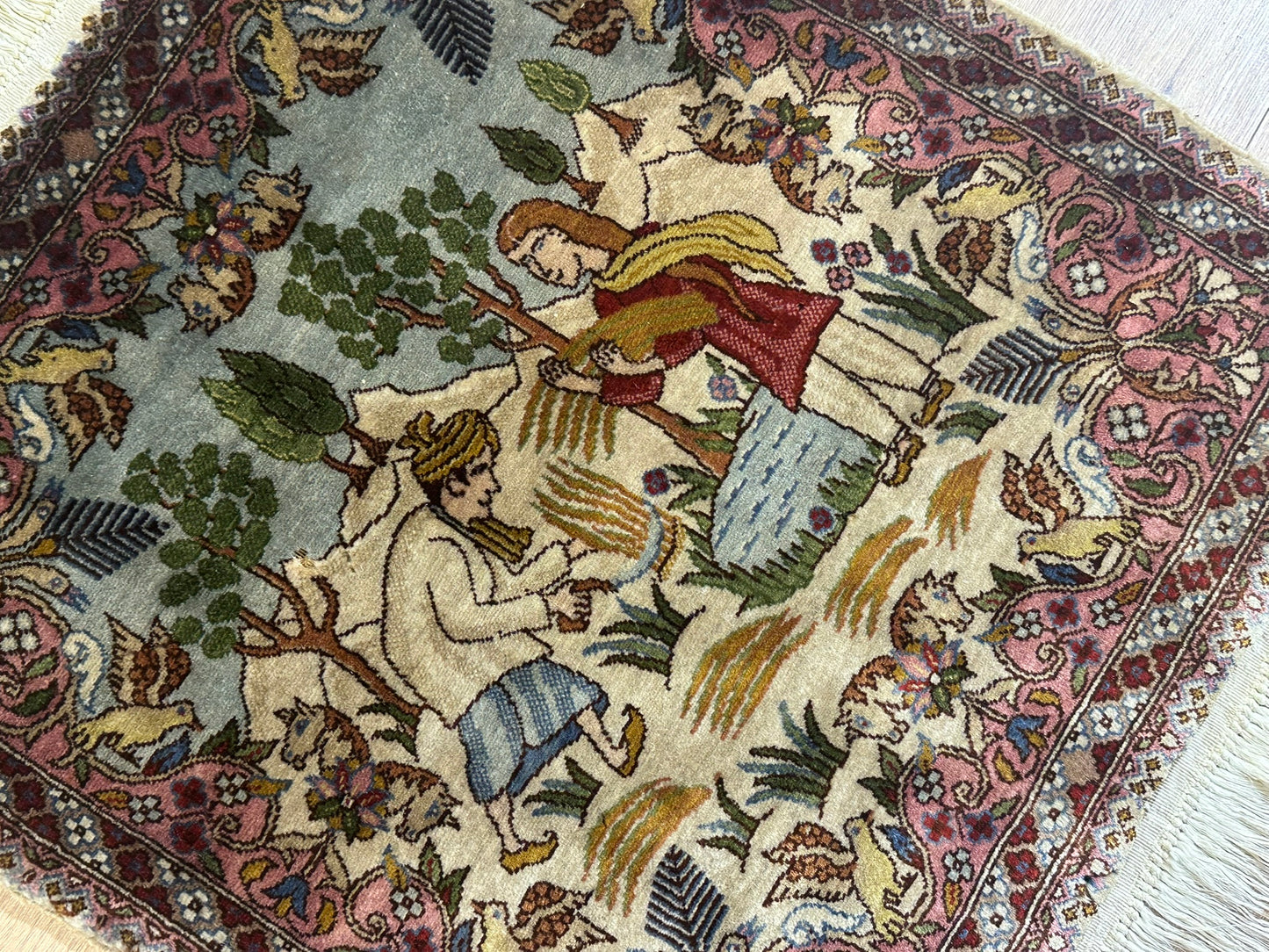 Orientteppich handgeknüpft Türkmen Hereke Bildteppich Bildmotiv 67x60 cm