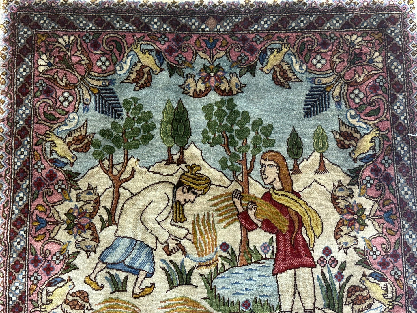 Orientteppich handgeknüpft Türkmen Hereke Bildteppich Bildmotiv 67x60 cm