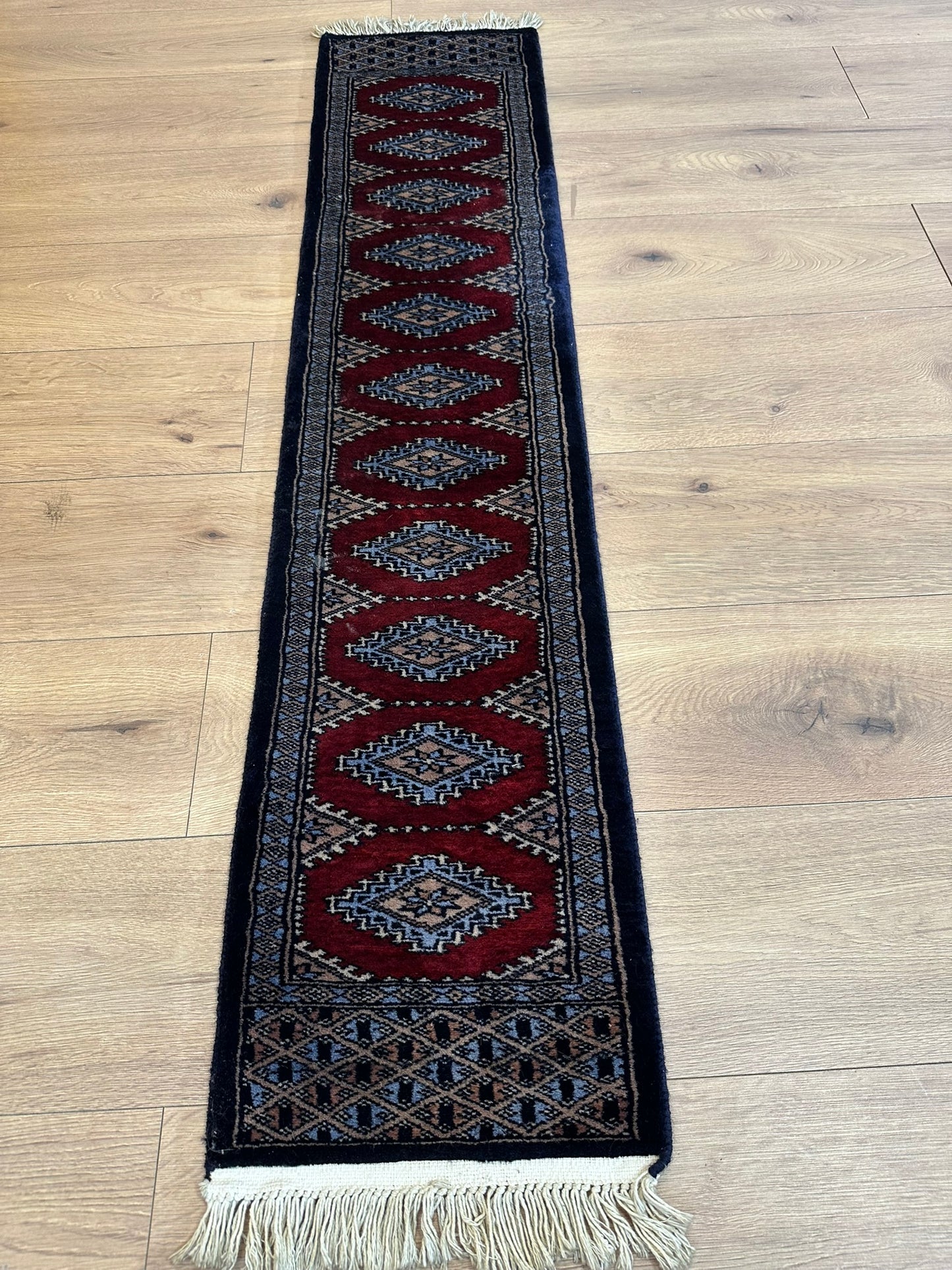 Antik Orientteppich handgeknüpft Pakistan Buchara Jomut Läufer 150x32 cm