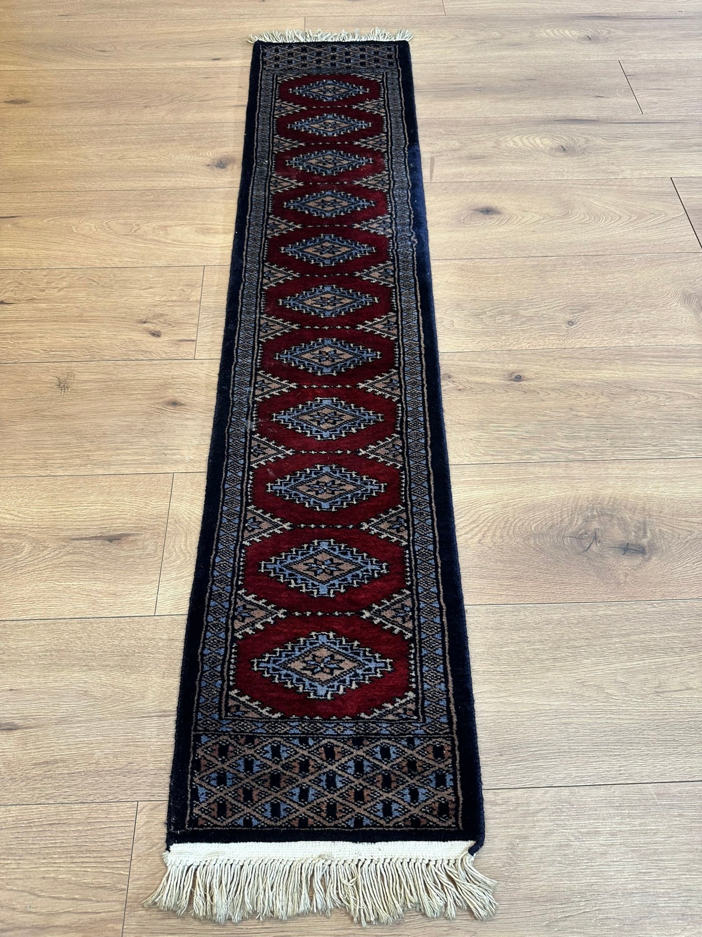 Antik Orientteppich handgeknüpft Pakistan Buchara Jomut Läufer 150x32 cm