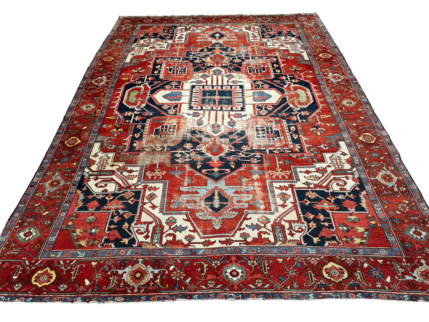 Antik Orientteppich handgeknüpft Heriz Serapi naturfarben  396x290 cm