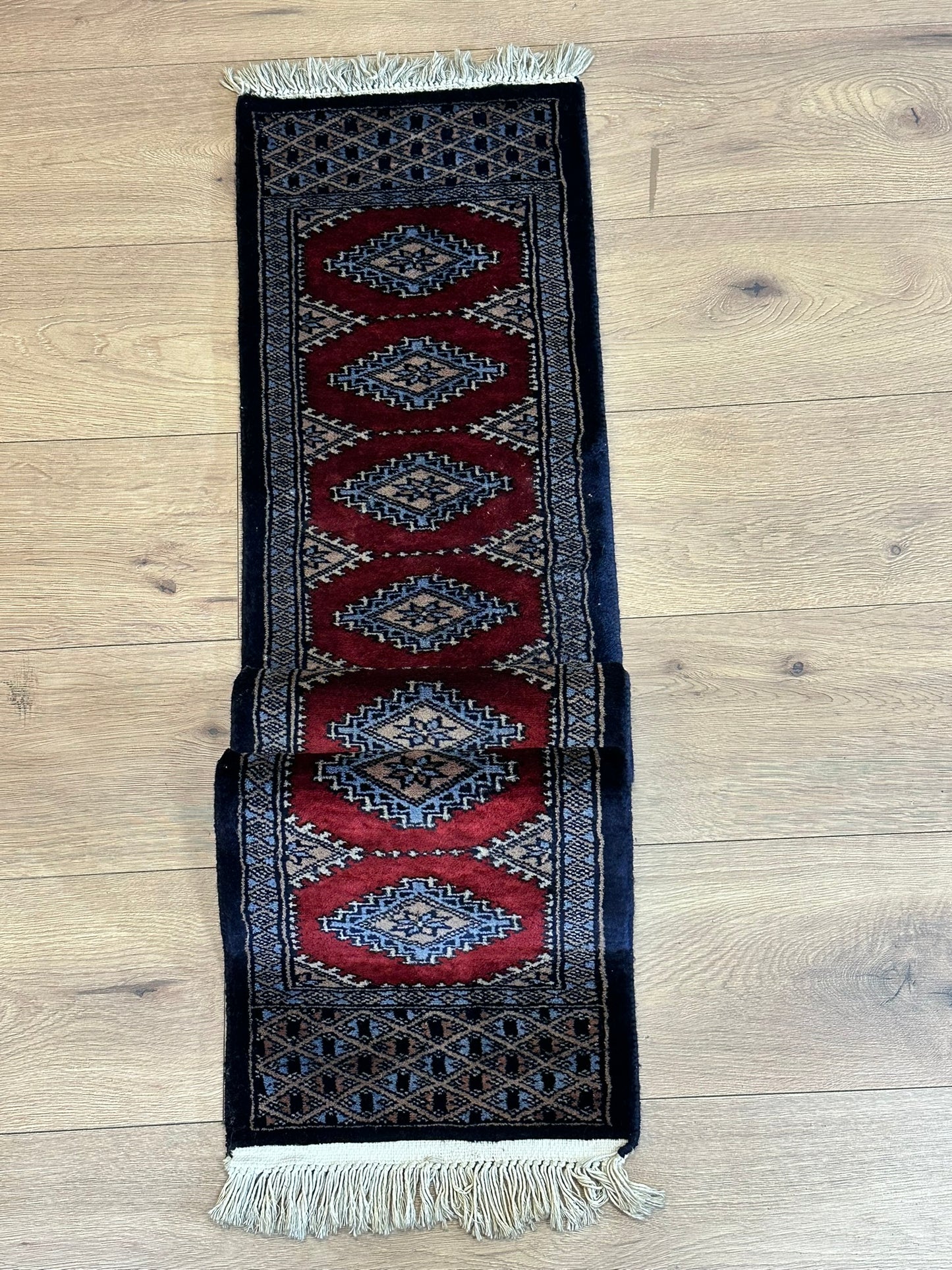 Antik Orientteppich handgeknüpft Pakistan Buchara Jomut Läufer 150x32 cm