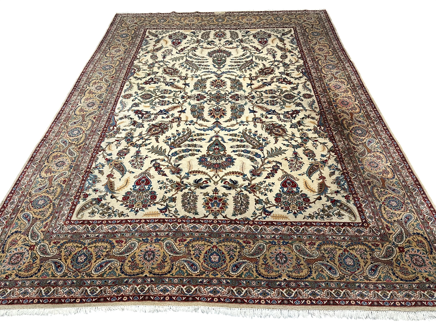 Antik Orientteppich handgeknüpft Keschan Korkwolle Signiert 397x290 cm