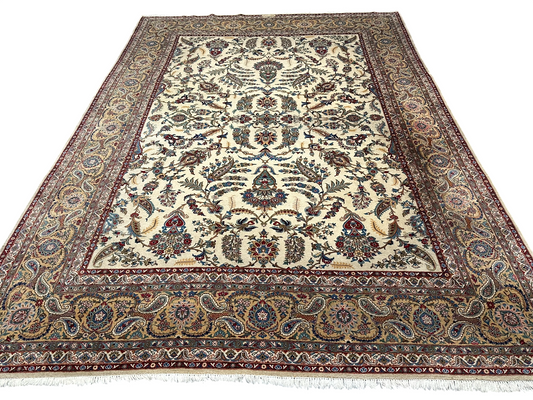 Antik Orientteppich handgeknüpft Keschan Korkwolle Signiert 397x290 cm