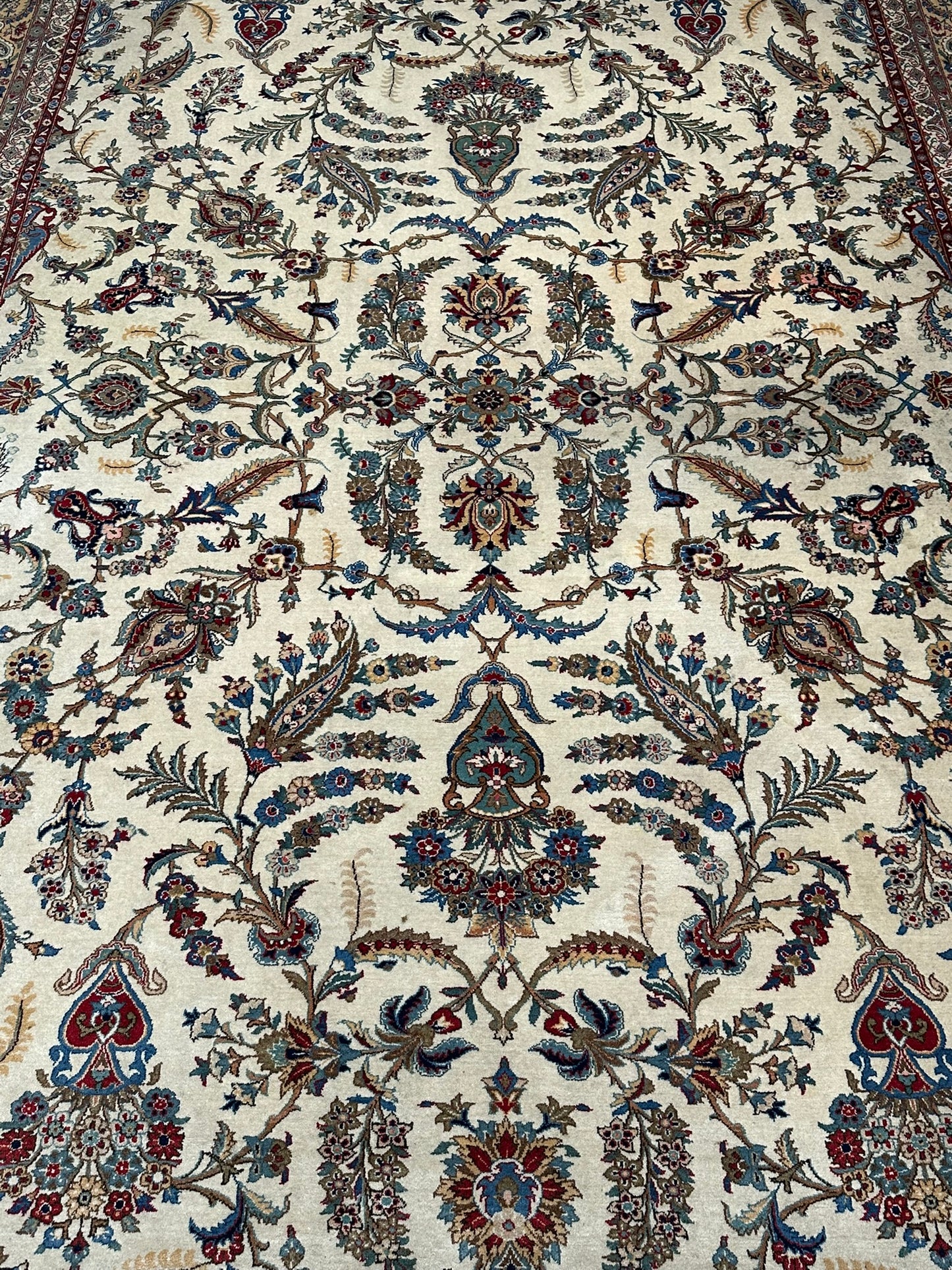 Antik Orientteppich handgeknüpft Keschan Korkwolle Signiert 397x290 cm