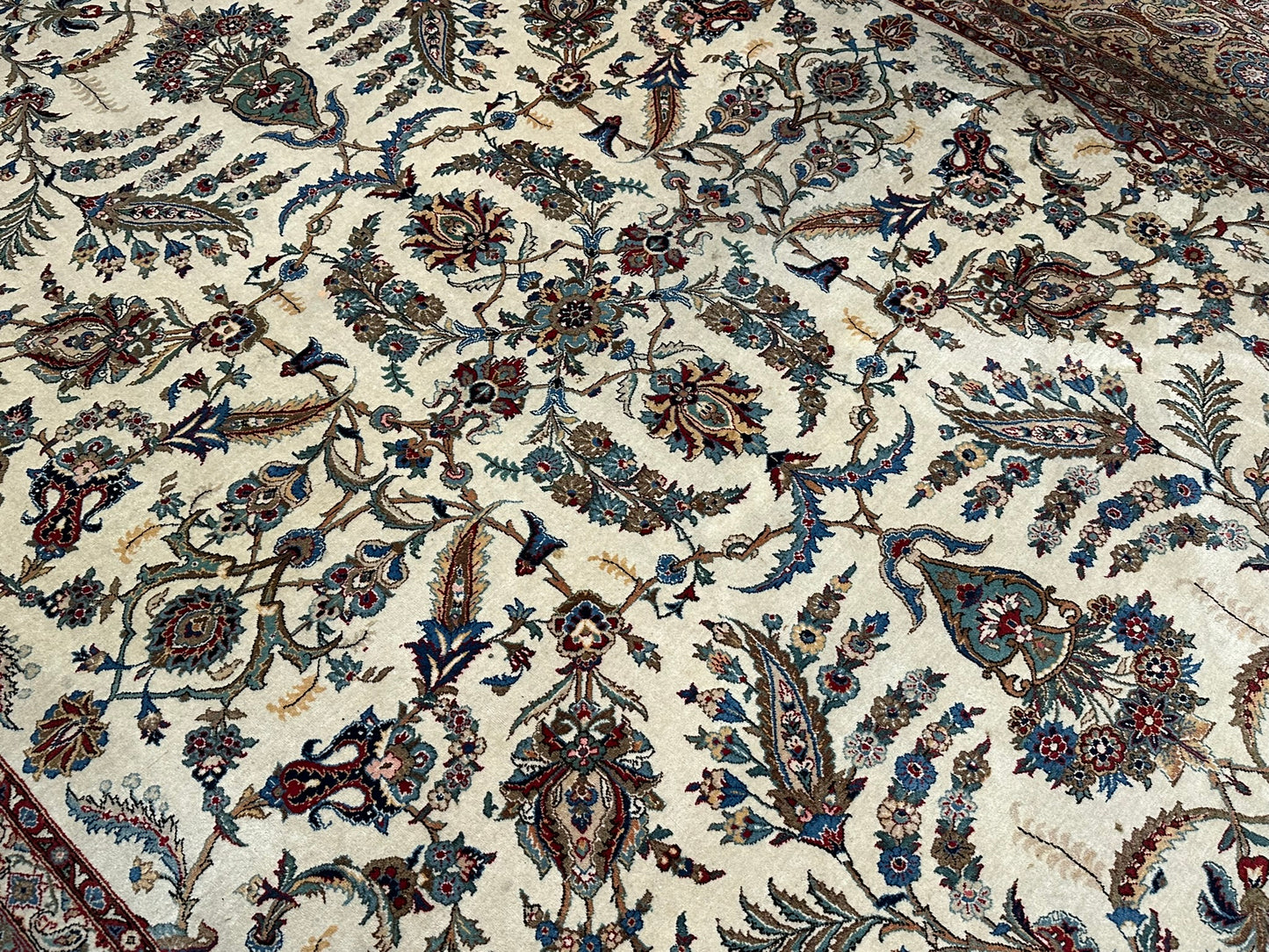 Antik Orientteppich handgeknüpft Keschan Korkwolle Signiert 397x290 cm