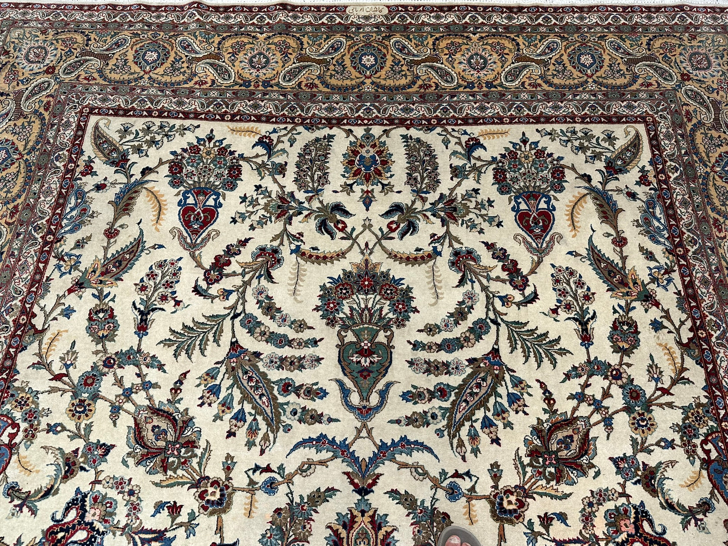Antik Orientteppich handgeknüpft Keschan Korkwolle Signiert 397x290 cm