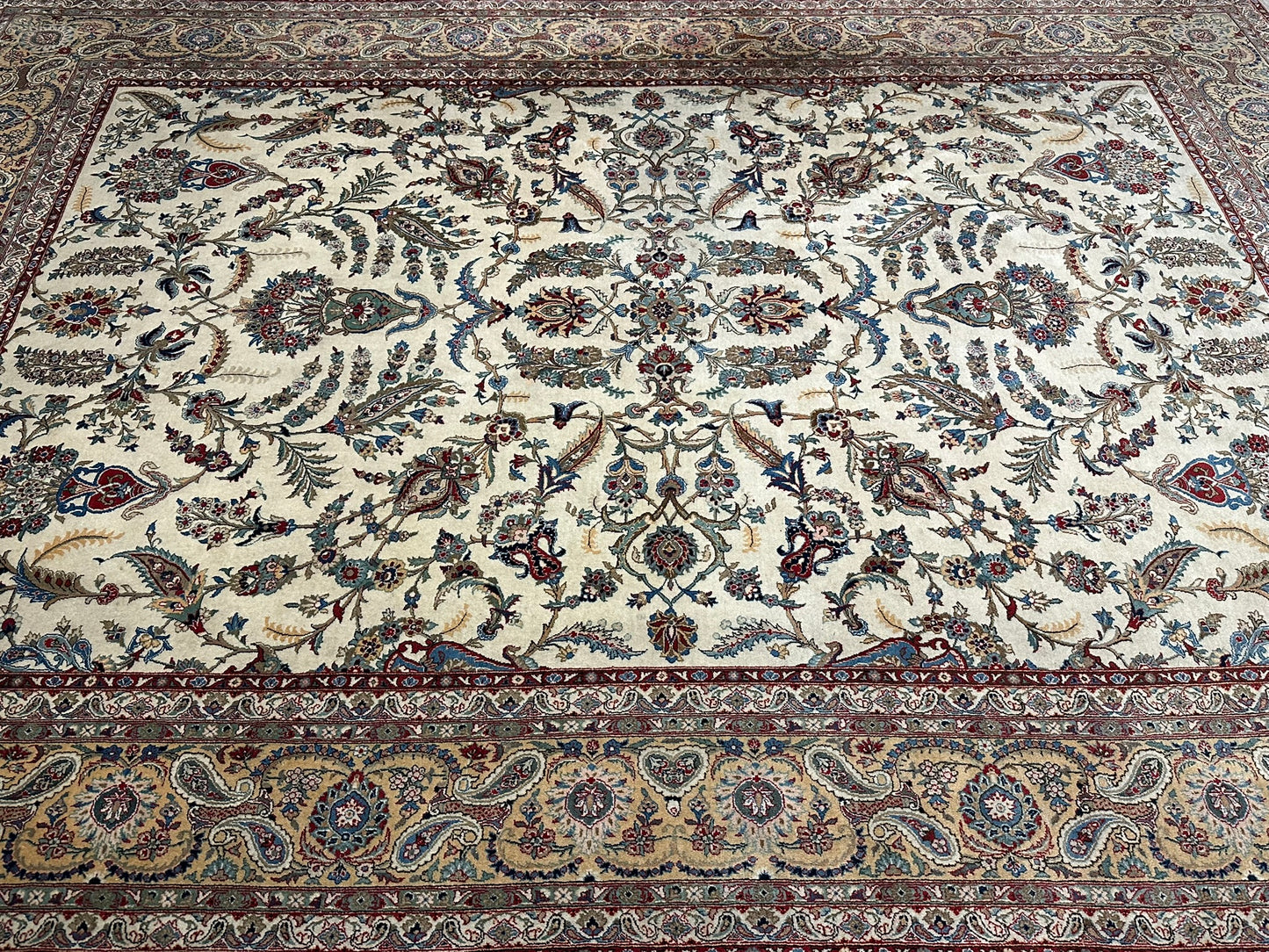 Antik Orientteppich handgeknüpft Keschan Korkwolle Signiert 397x290 cm