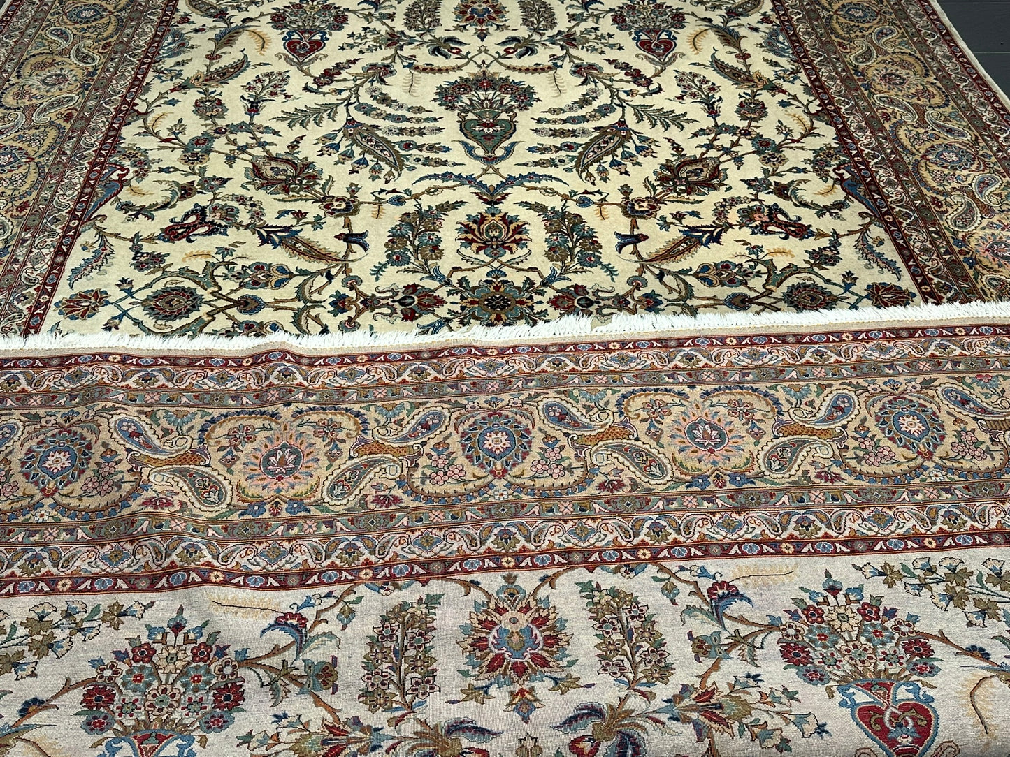 Antik Orientteppich handgeknüpft Keschan Korkwolle Signiert 397x290 cm