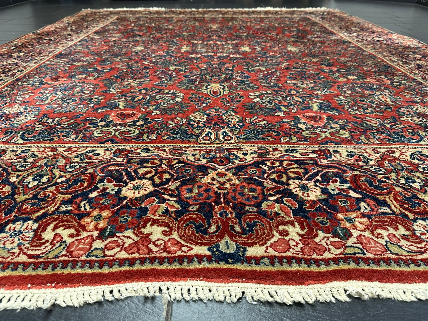 Antik Orientteppich handgeknüpft Sarough Wolle Naturfarben  315x235 cm