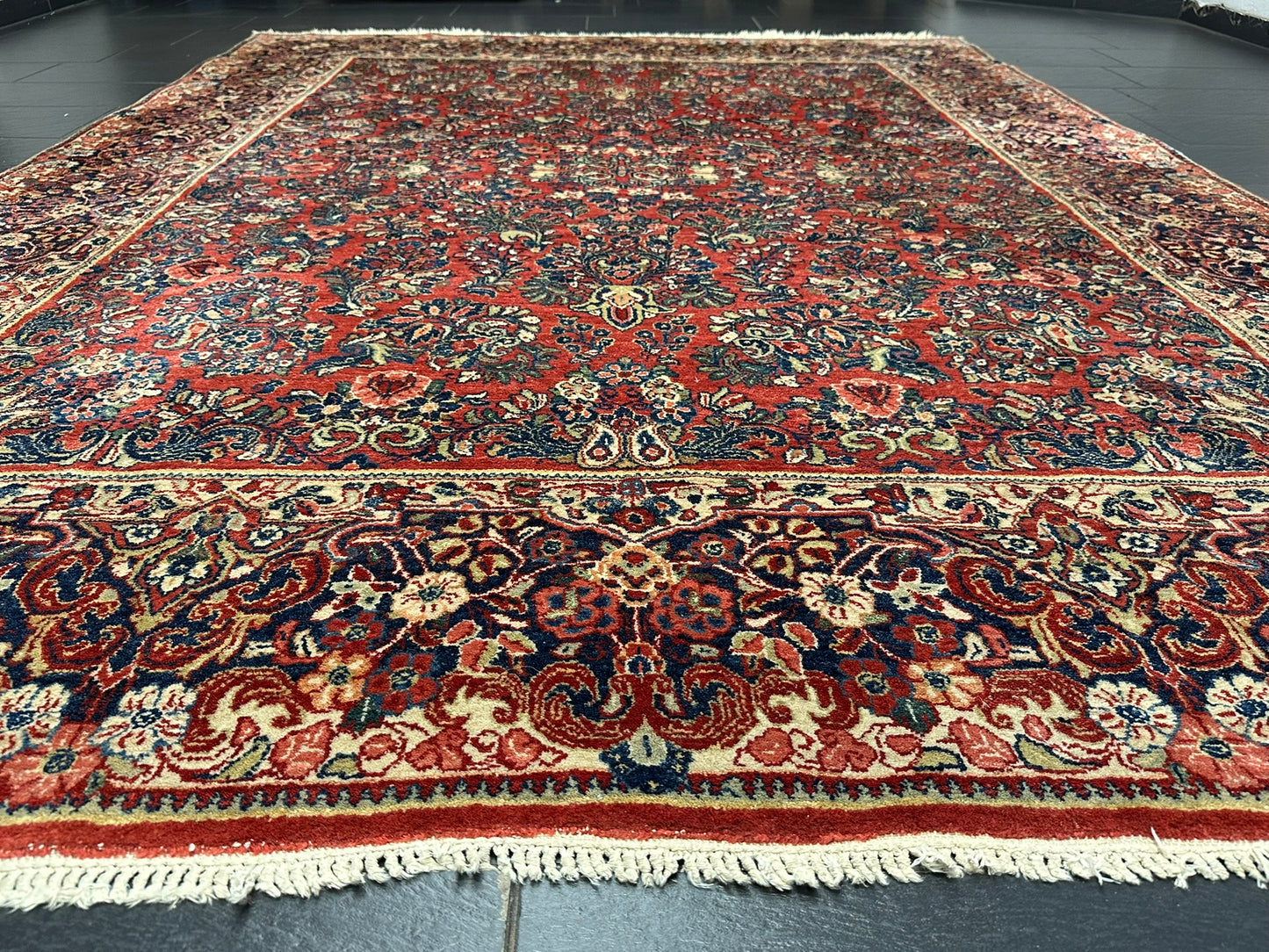 Antik Orientteppich handgeknüpft Sarough Wolle Naturfarben  315x235 cm