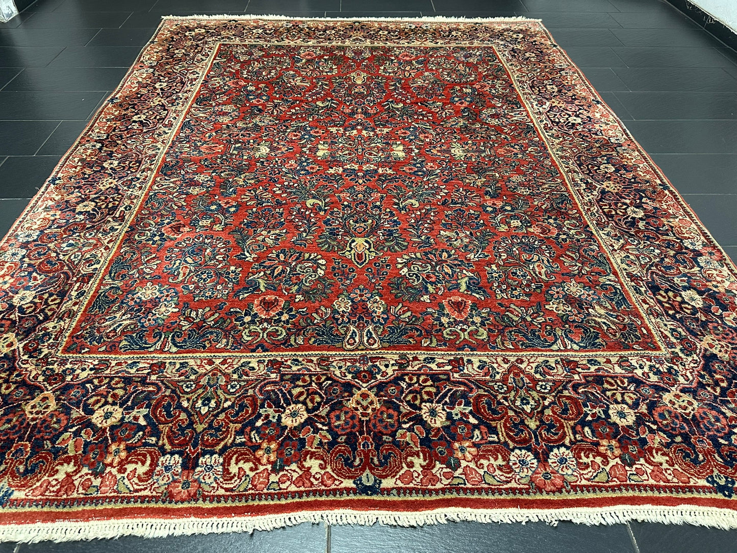 Antik Orientteppich handgeknüpft Sarough Wolle Naturfarben  315x235 cm