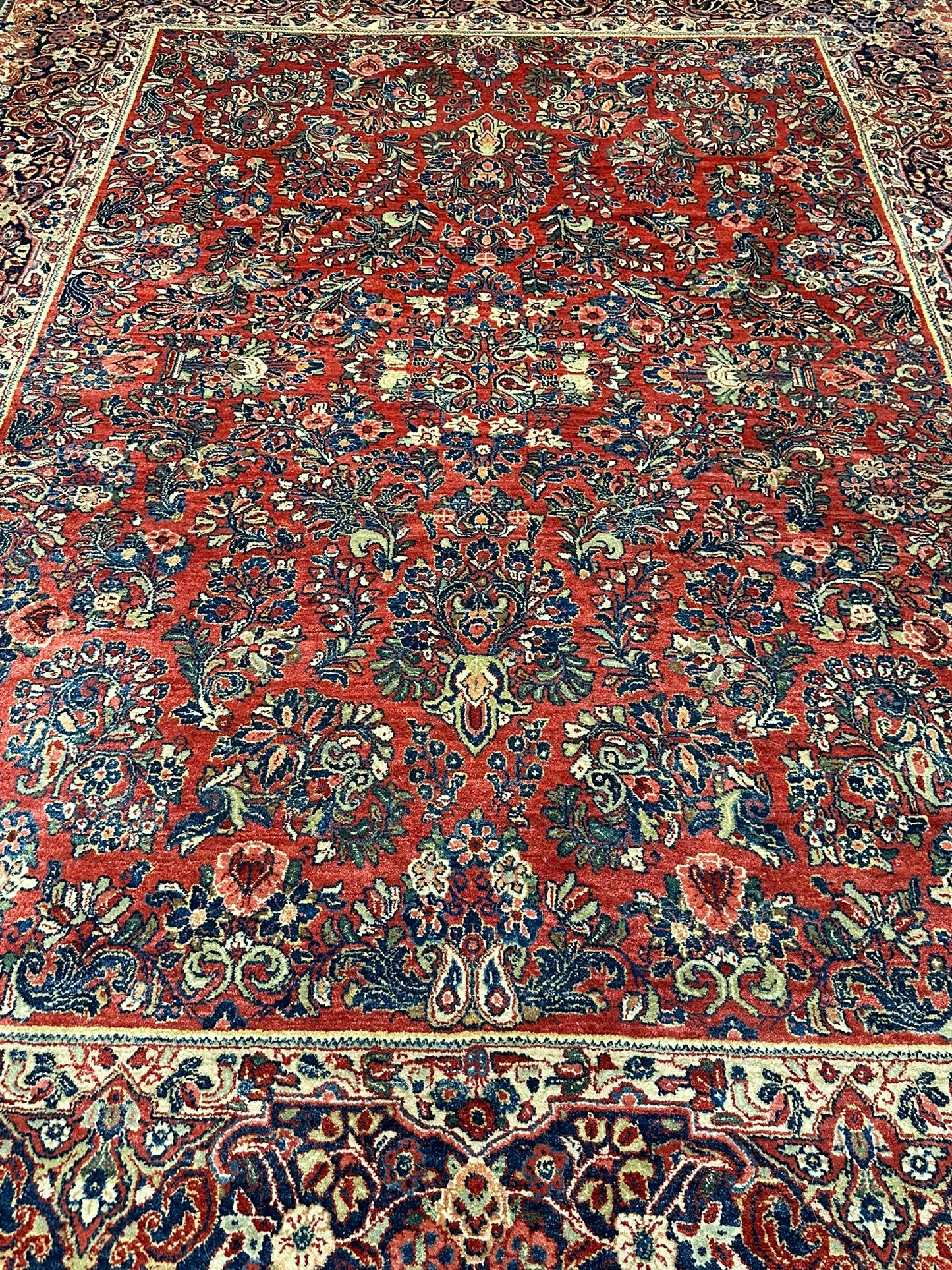 Antik Orientteppich handgeknüpft Sarough Wolle Naturfarben  315x235 cm