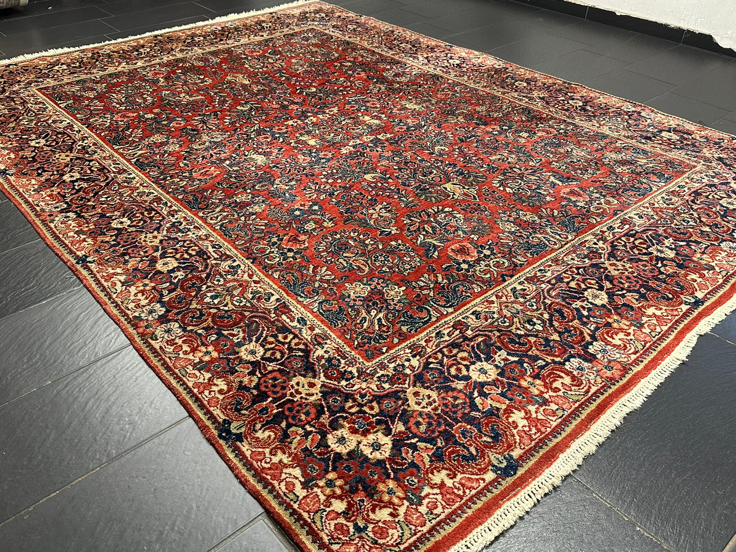 Antik Orientteppich handgeknüpft Sarough Wolle Naturfarben  315x235 cm