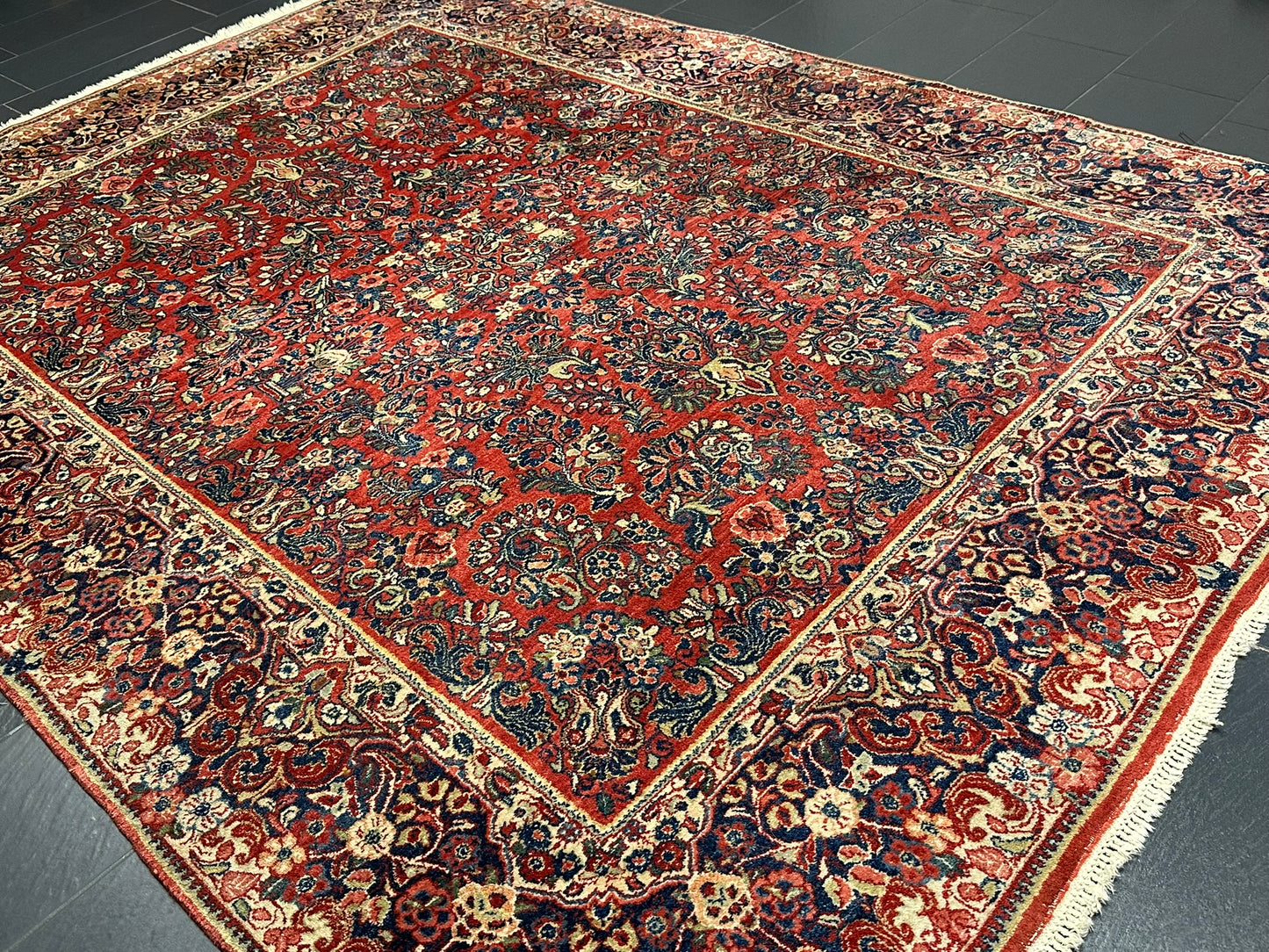 Antik Orientteppich handgeknüpft Sarough Wolle Naturfarben  315x235 cm