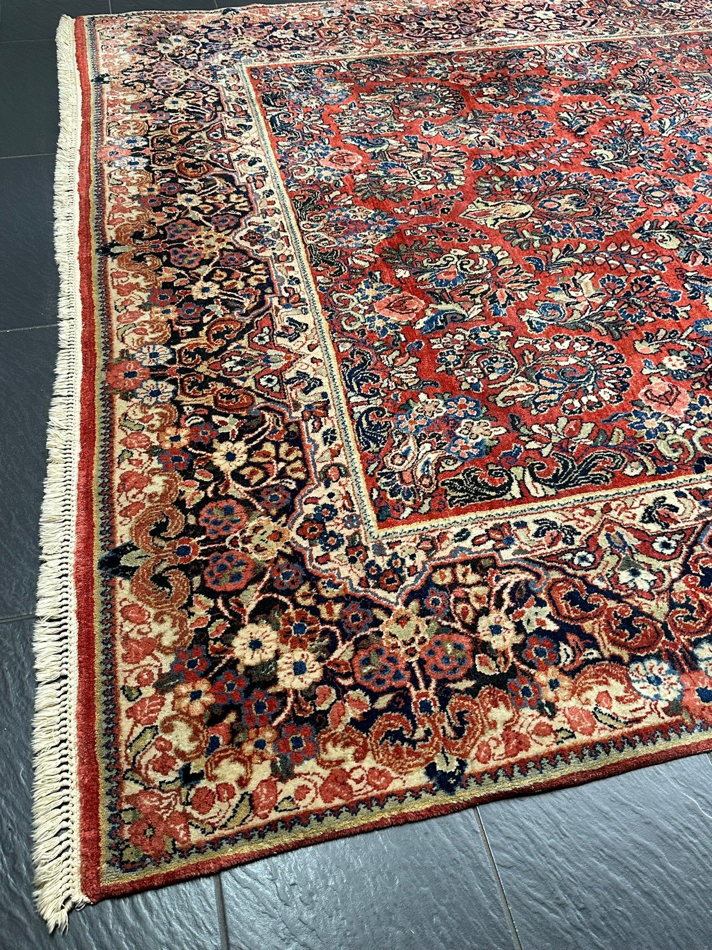 Antik Orientteppich handgeknüpft Sarough Wolle Naturfarben  315x235 cm