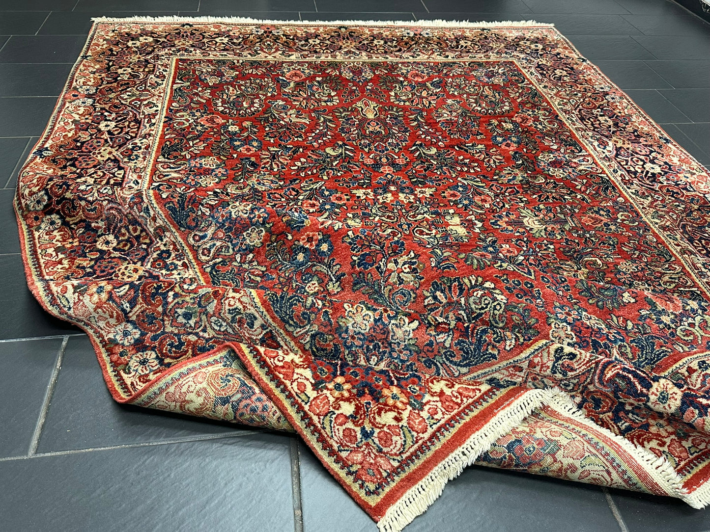 Antik Orientteppich handgeknüpft Sarough Wolle Naturfarben  315x235 cm