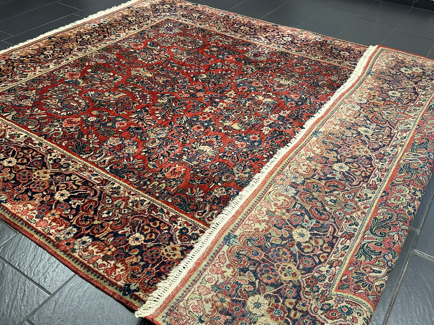 Antik Orientteppich handgeknüpft Sarough Wolle Naturfarben  315x235 cm