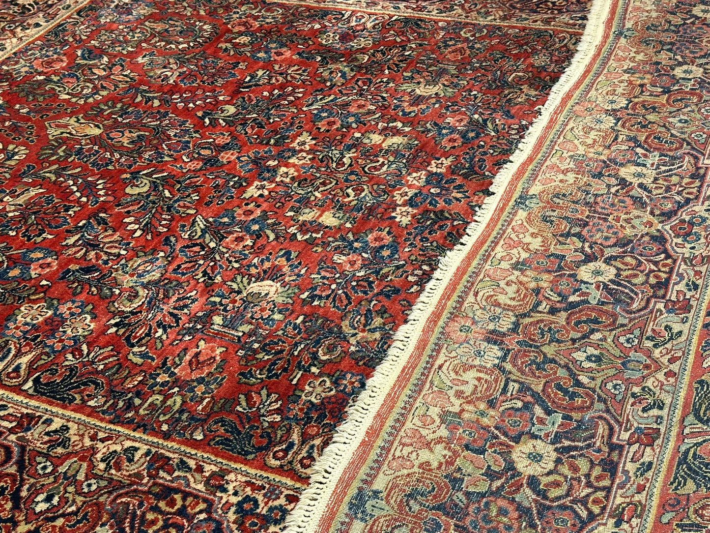 Antik Orientteppich handgeknüpft Sarough Wolle Naturfarben  315x235 cm