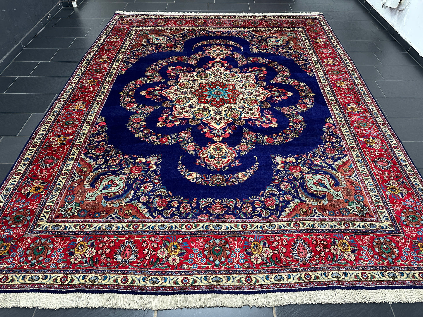 Handgeknüpfter Perser Orientteppich Täbriz Blumen Medallion 380x300 cm