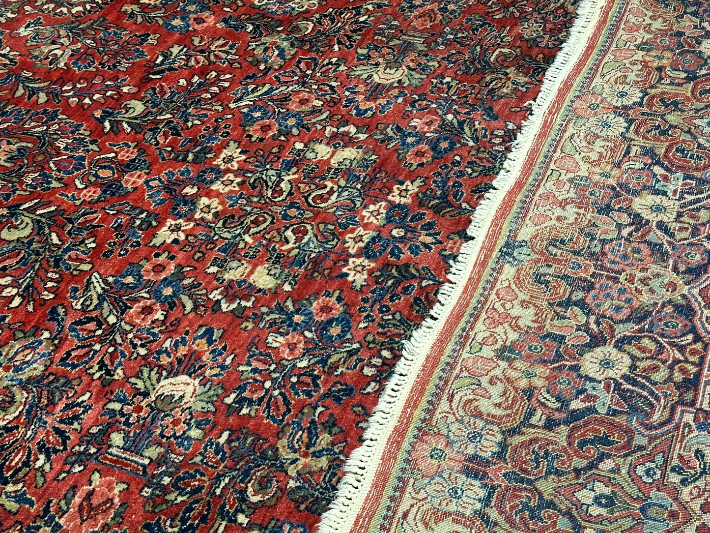Antik Orientteppich handgeknüpft Sarough Wolle Naturfarben  315x235 cm