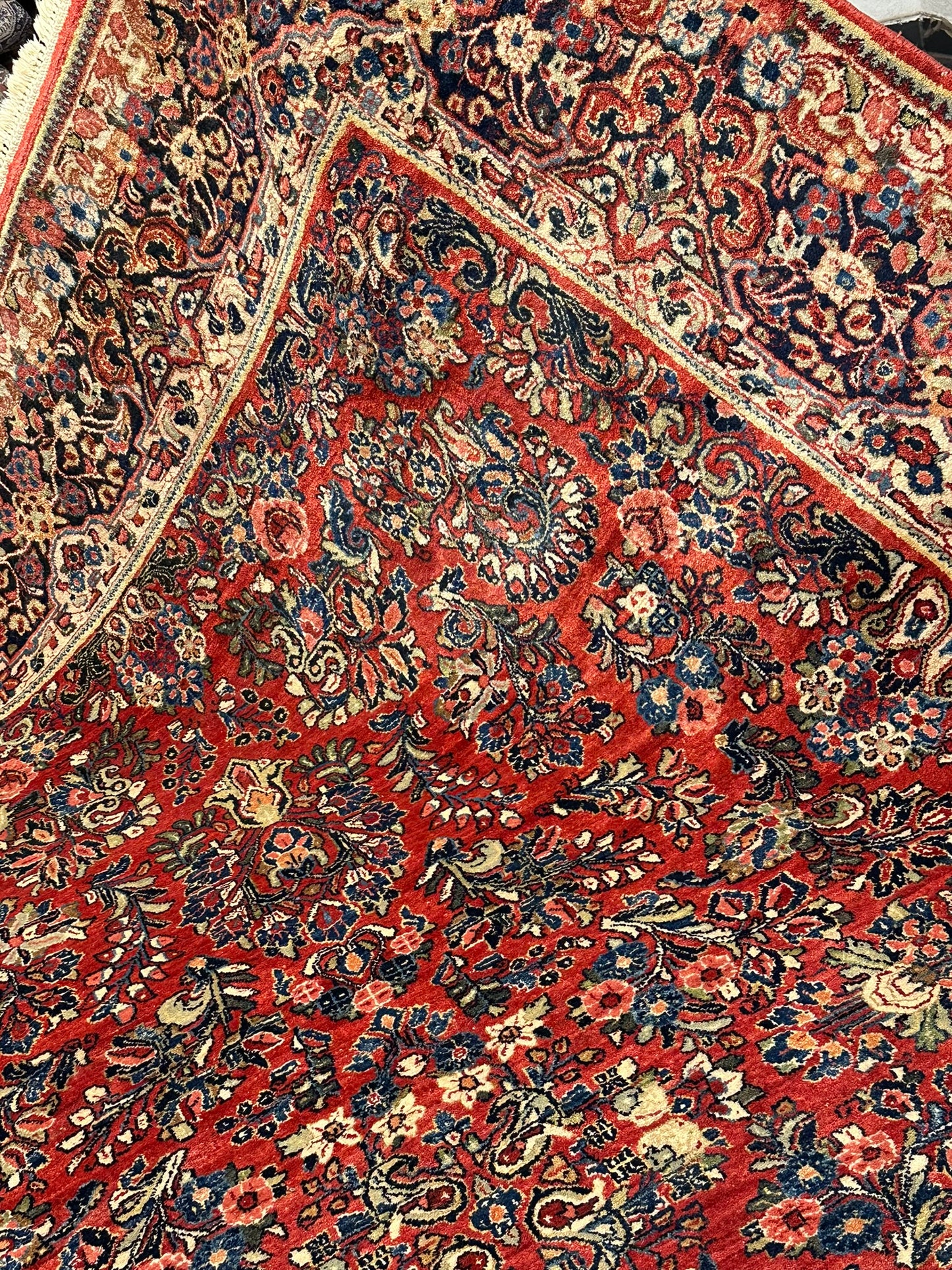 Antik Orientteppich handgeknüpft Sarough Wolle Naturfarben  315x235 cm