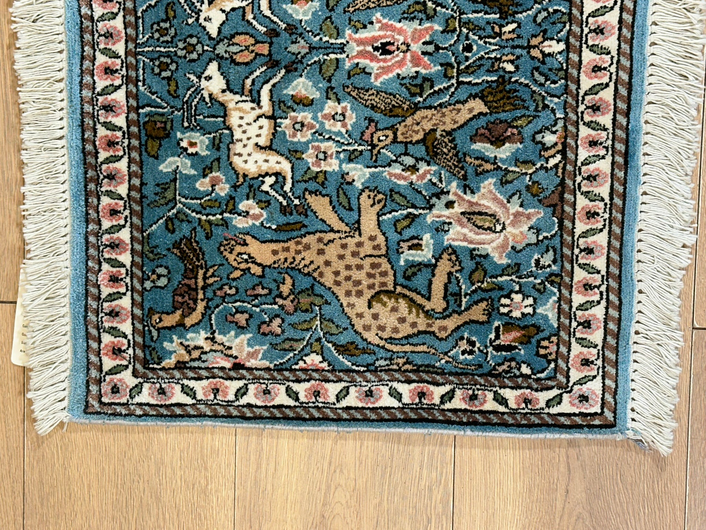 Orientteppich handgeknüpft Ghom / Kaschmir Seide Jagdmotiv 120x50 cm