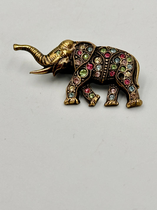 Exquisite Indischer Elefant Vergoldete Vintage-Brosche mit Zirkonia-Steinen